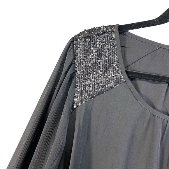 Nwt 2x xxl Torrid 40960741 GEORGETTE WITH SEQUIN TRIM BLOUSE DEEP BLACK - Picture 6 of 8